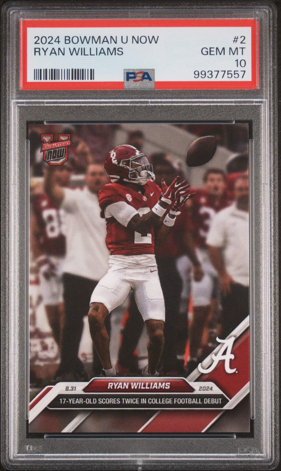 Graded 2024 Topps Bowman U Now Ryan Williams #2 Rookie RC Football Card PSA 10