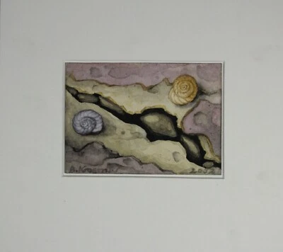 Aquarell Gemälde Mauerriss mit Muschelpaar Barbara Kraemer Signiert 2002 - Bild 1 von 4