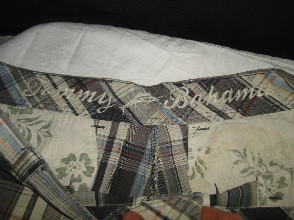 Pantalones Cortos Chinos Informales Tommy Bahama Beige a Cuadros Mezcla Algodón/Seda Talla 34 9" entrepierna Foto 4 de 4