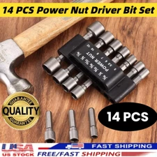 14pc POWER NUT Driver Bit Set Dual 1/4 Quick Change SAE & Metric MM Detent Shank