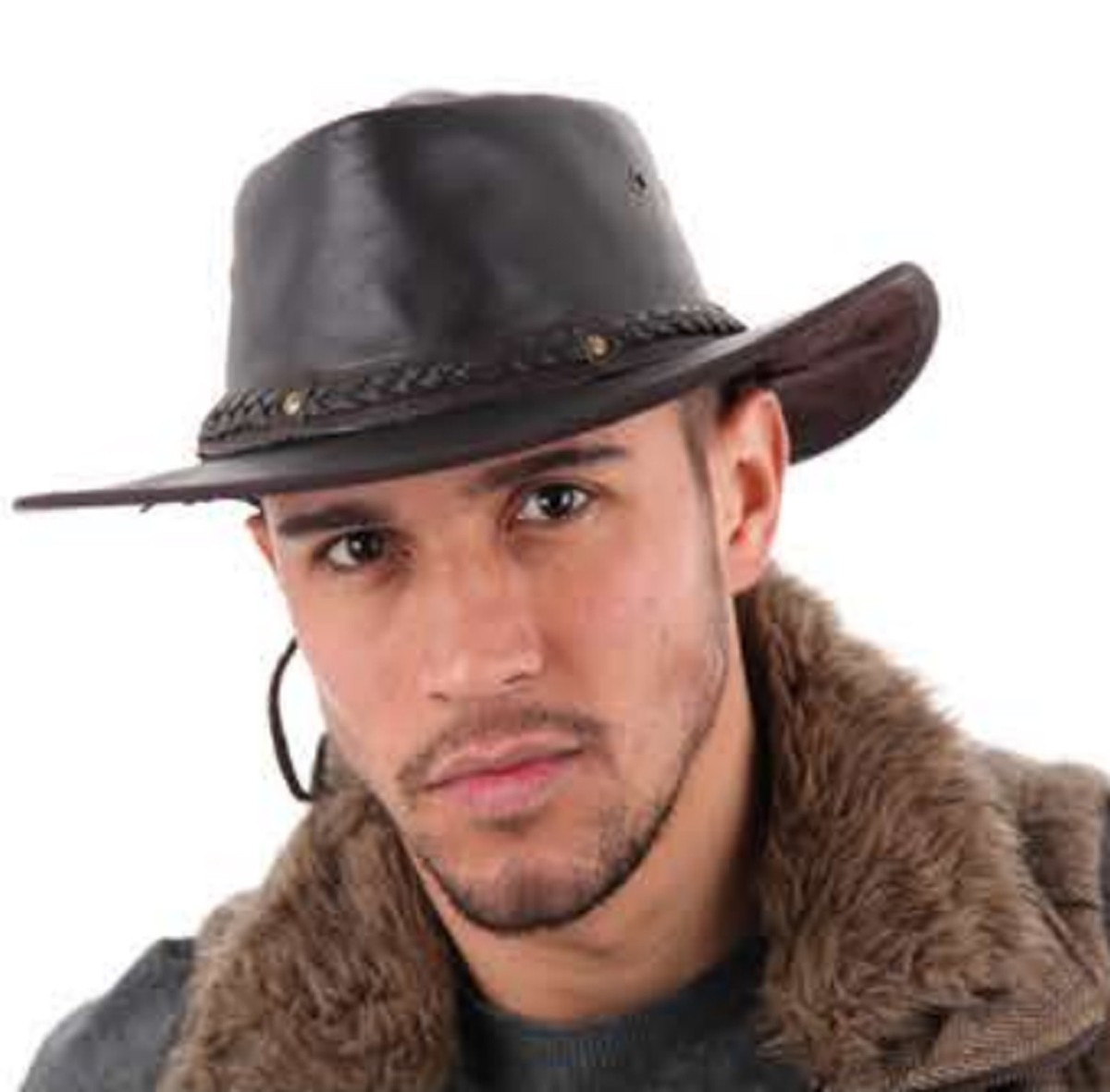 Infinity Leather Unisex Bräunen Leder Busch Safari Aussie Cowboyhute Stil Klassische Western Wildleder Outback Hut S