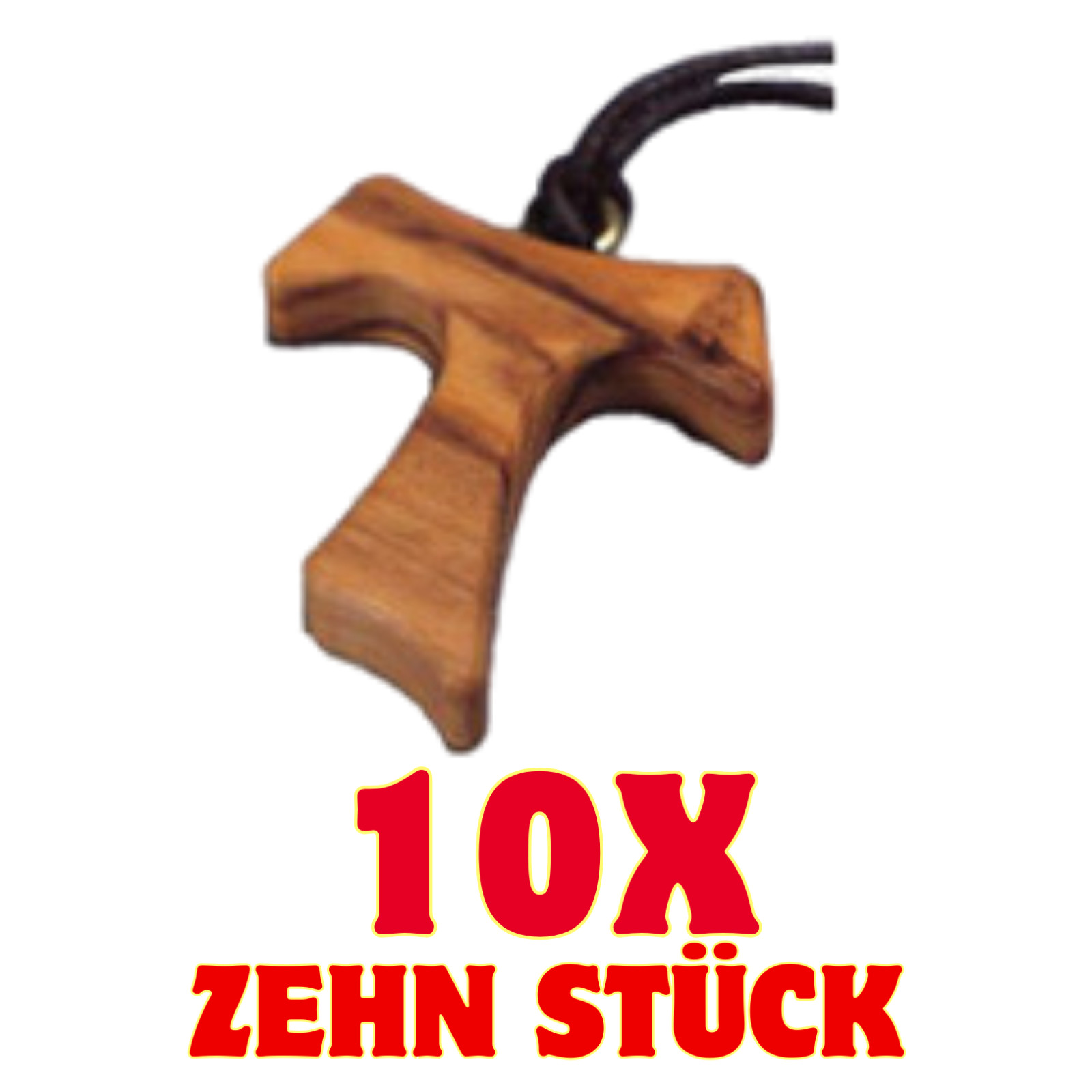 Tau-Kreuz Olivenholz 4 cm 10 Stück mit Kordel sw Franziskaner Kreuze Taukreuz