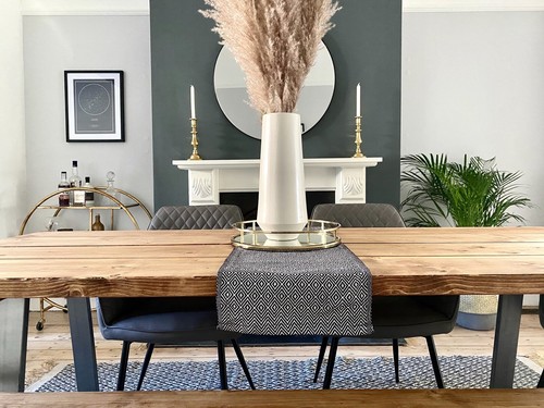 Industrial Scaffold Board DINING TABLE & BENCH Trapezium Steel Legs Reclaimed - Picture 7 of 10