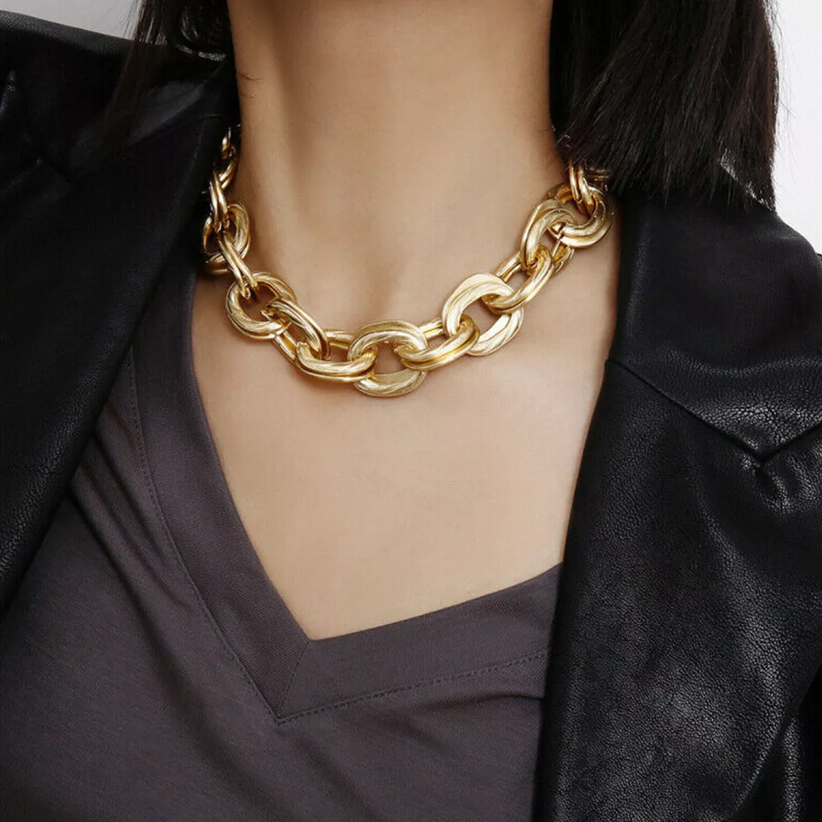 Women Gold Plated Thick Big Chain Chunky Choker Necklace Jewelry Gift