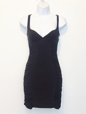 Women's Windsor Bodycon Black Ruched Pleated Side Criss Cross Straps Dress SMALL