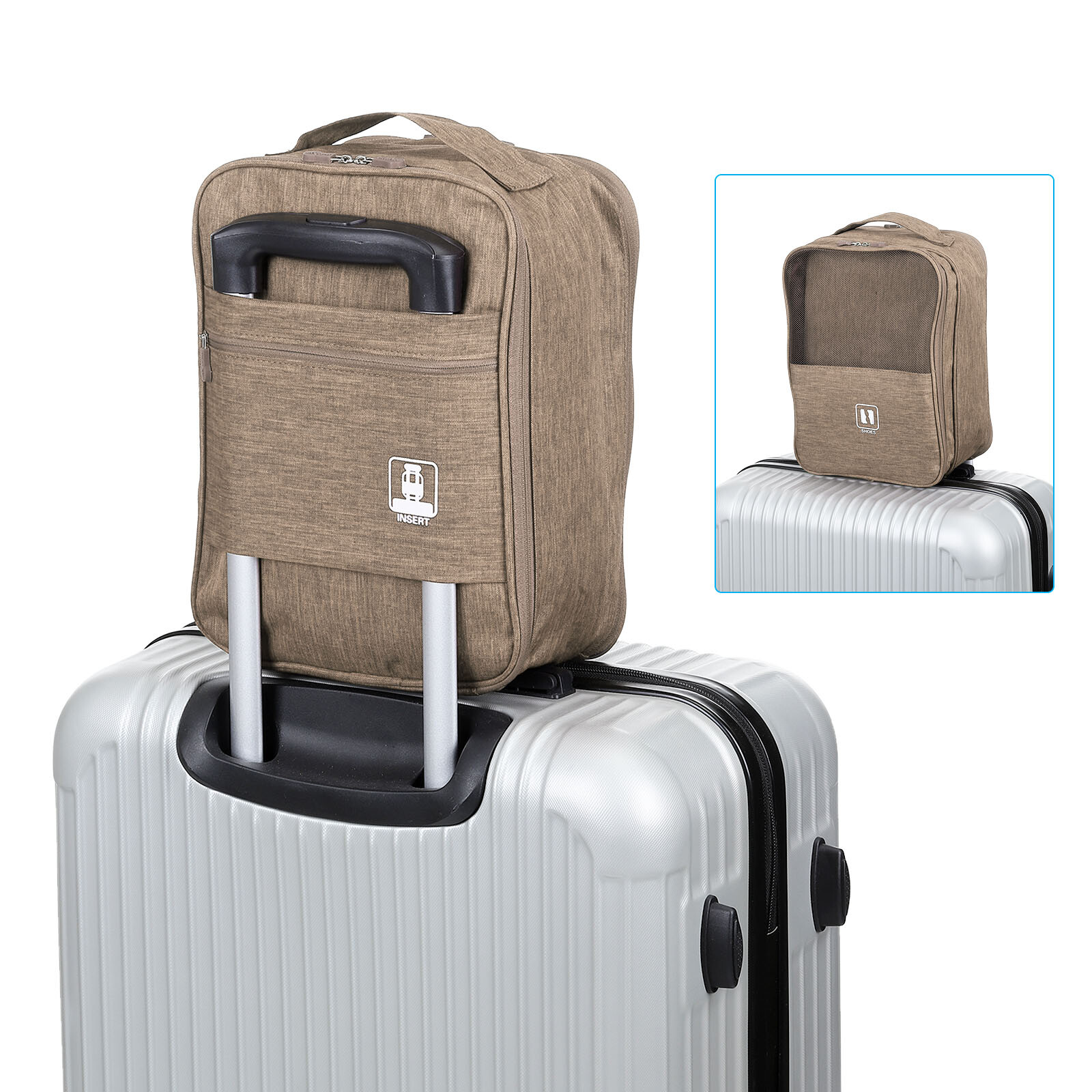Mossio Borsa Portascarpe Da Viaggio - Organizer Per 3 Paia, Beige, Poliestere