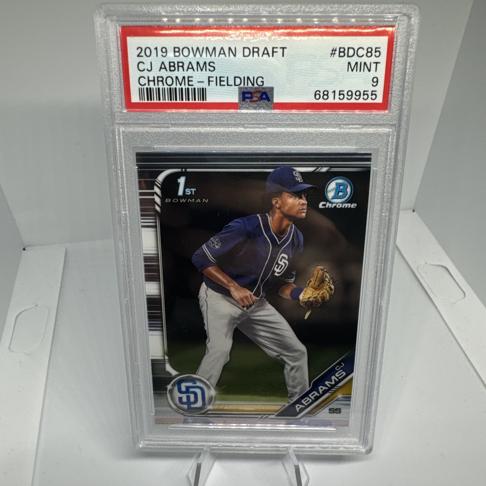 CJ Abrams 2019 Bowman Draft Chrome Fielding Prospect 1st RC PSA 9