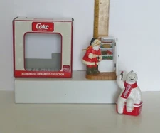 COCA COLA Illuminated Ornament Collection Santa In The Fridge + Polar on Cooler