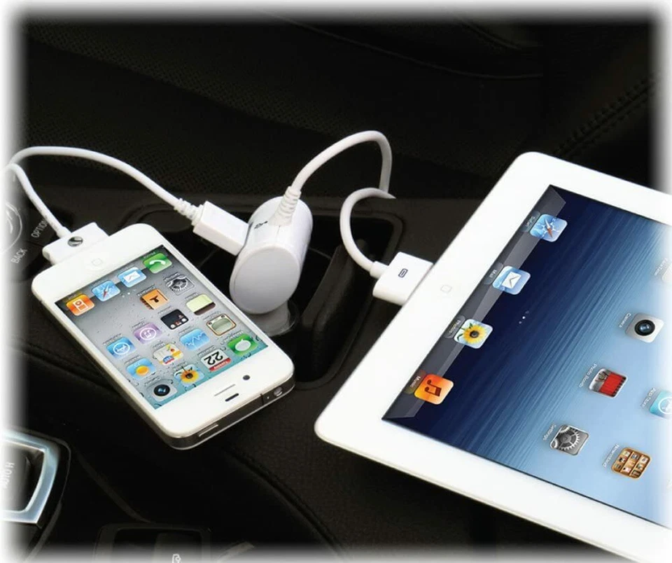 Cargador de Coche USB Qmadix 3.1A para iPhone 4/4S/iPad, Blanco Foto 3 de 4