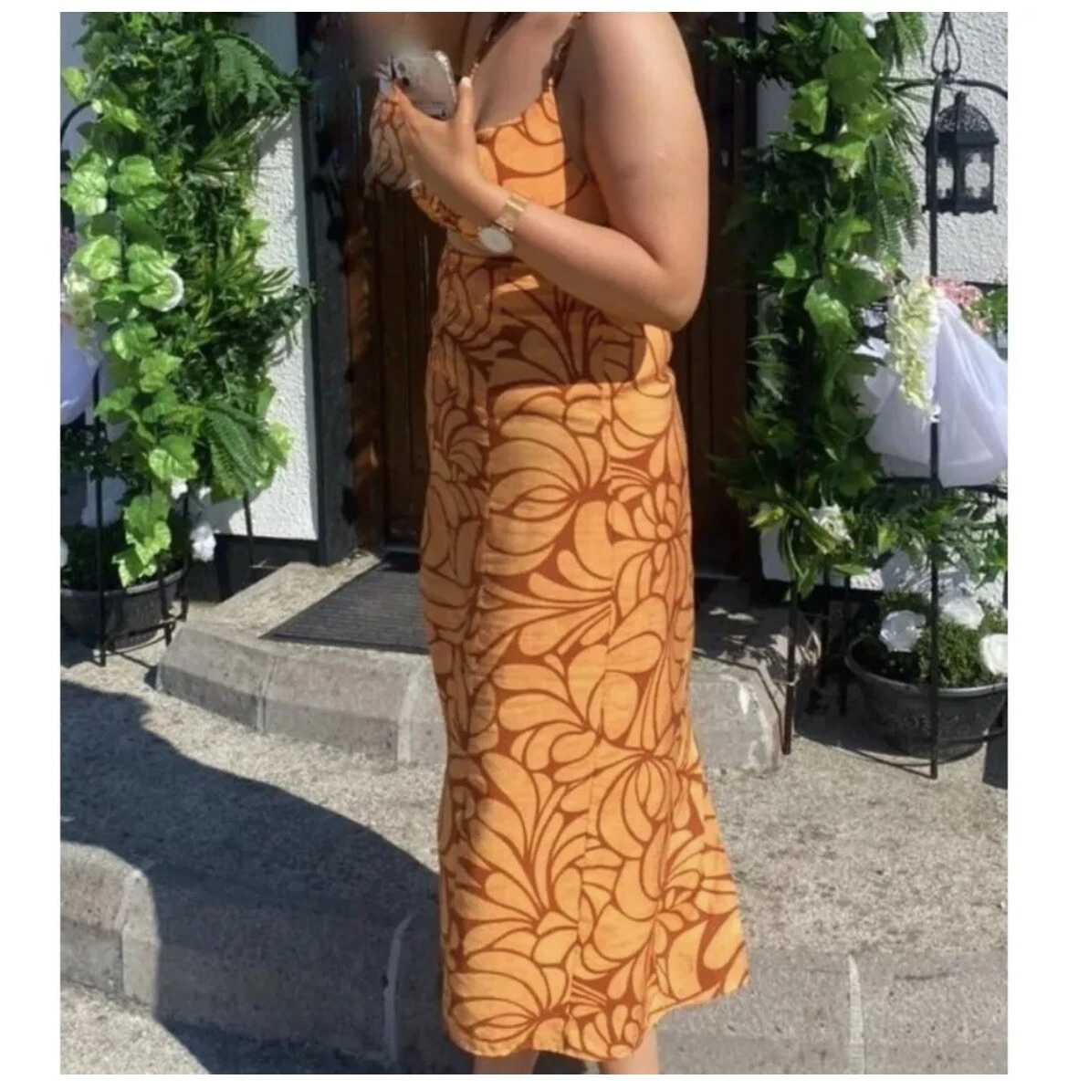 Zara Orange Chain Strap Printed Midi Dress Large BNWT Summer Dress