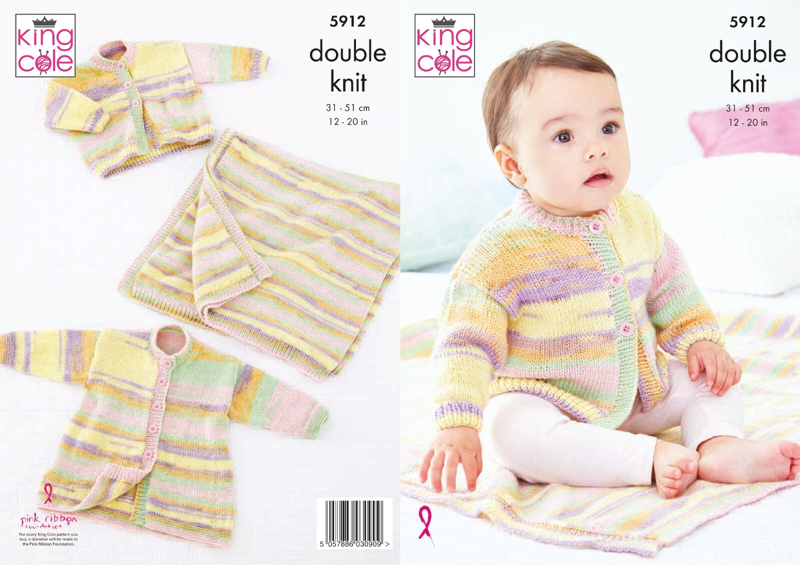 KING COLE KNITTING LEAFLET 5912. D/KNITTING JACKET, CARDIGAN & BLANKET. 12/20ins