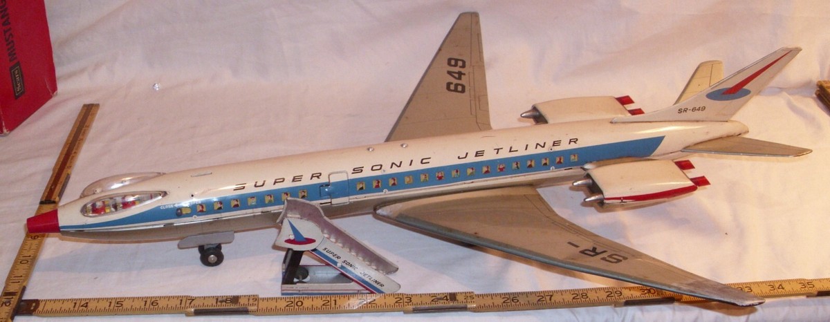SEARS SUPERSONIC JETLINER TIN FRICTION TOY AIRCRAFT TOMIYAMA JAPAN