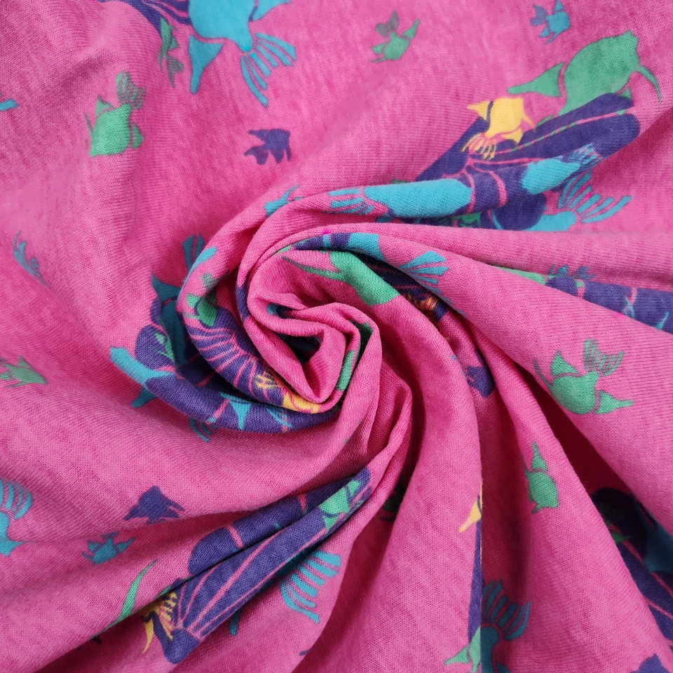 Vintage 90s Novelty Seashell Fish Knit Fabric 3.25yd Pink Cotton Poly Stretch - Image 2 of 4