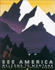SEE AMERICA WELCOME TO MONTANA UNITED STATES TRAVEL VINTAGE POSTER REPRO 12x16