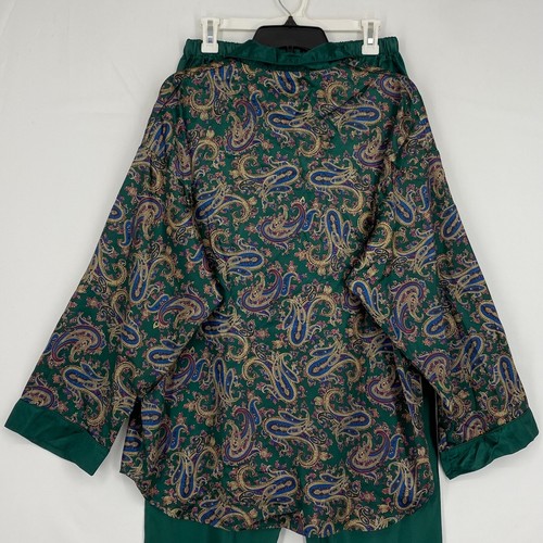 Sostanza Große XL Zweiteiliges Pyjama Set Grün Hose Paisley Oberteil Polyester Satin - Bild 6 von 12