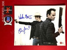 Timothy Olyphant Walton Goggins dual signed 11x14 photo Justified Beckett COA