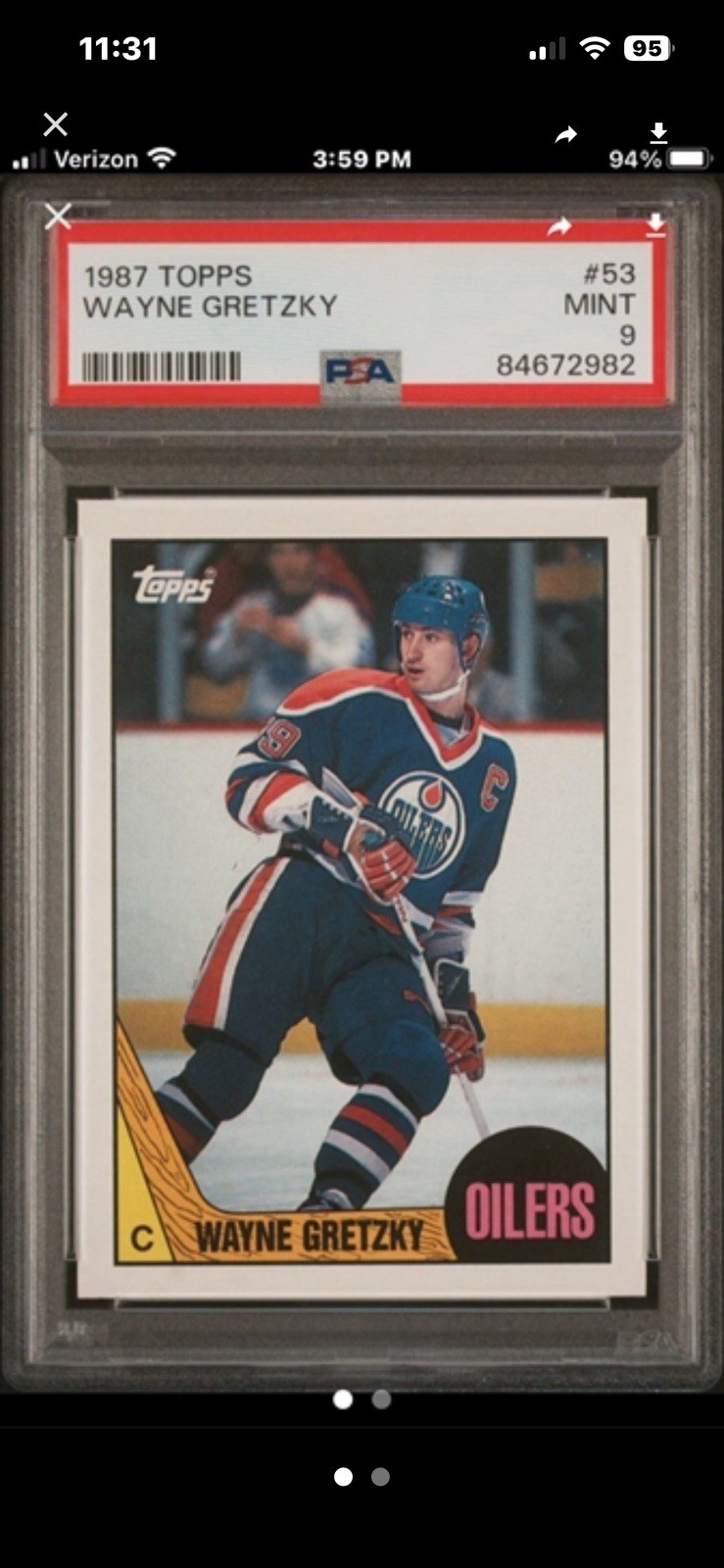 1987 Topps #53 Wayne Gretzky Edmonton Oilers HOF Hockey Card PSA 9 MINT POP 247 view 1