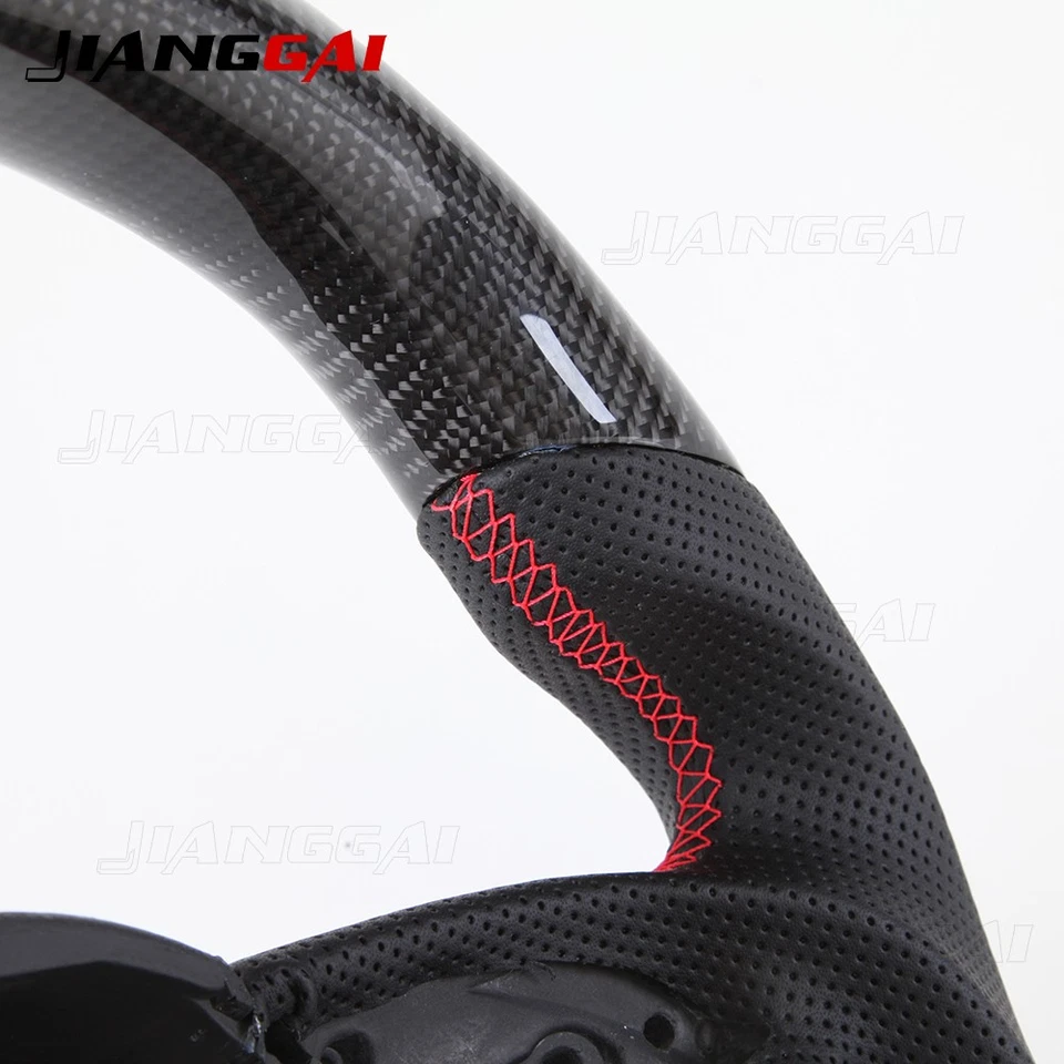 Real Carbon Fiber Steering Wheel For Audi B8 S3 S4 SQ5 RS4 RS5 A3 A4 A5 Red Line - Image 2 of 4