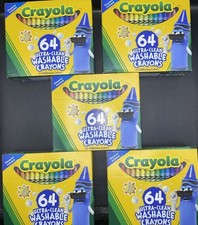 5 Crayola 64 ULTRA WASHABLE Crayons Assorted Colors Hinged Top WITH Sharpener