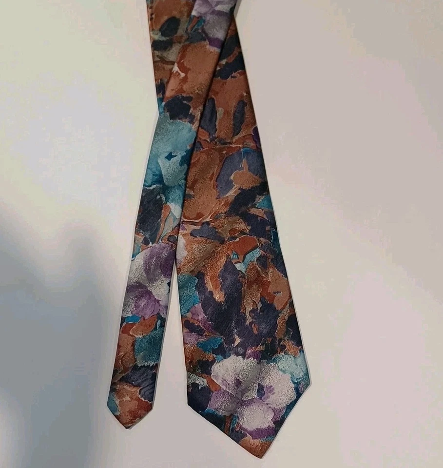 Corbata Alexander Boston Lloyd vintage para hombre floral naranja púrpura té Foto 2 de 4