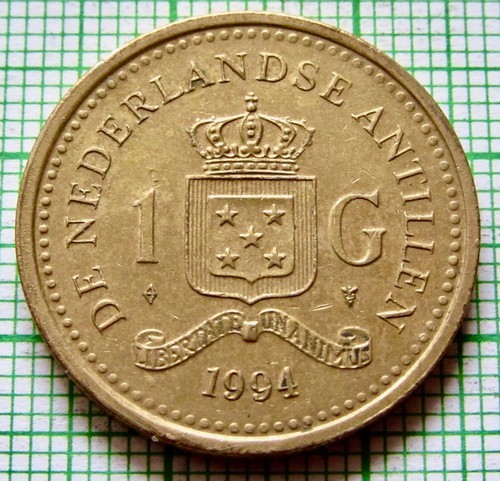 Niederländische Antillen Niederländische Karibik Beatrix 1994 1 Gulden, gekröntes Wappen - Bild 3 von 6