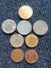 Germany Third Reich Nazi, 8x Coins 1, 5, 10 Reichspfennig Mixed dates and metals