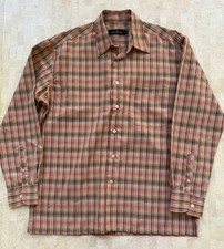 Bugatchi Uomo Shirt Men M Bright Colorful Orange Plaid Casual Designer Workwear