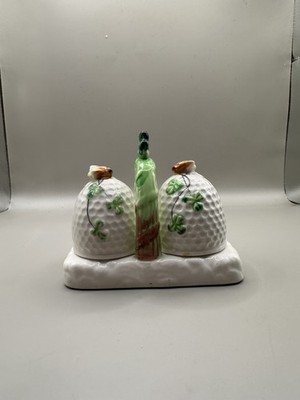 Vintage Keramik Bienenstock & Bienen, Salz & Pfefferstreuer Kruzifix Set - Belleek Stil 