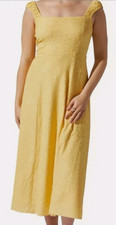 NWT ASTR The Label Crinkle Maxi Dress Yellow Corset Lace Up Back Cottage  S