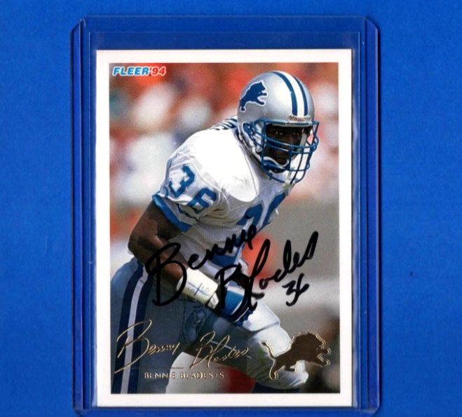 1994 FLEER VINTAGE CARD SIGNED IP AUTO BENNIE BLADES DETROIT LIONS GREAT