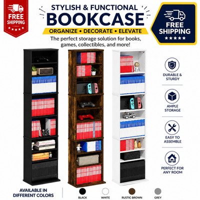 9-Shelf Media Storage Tower Rack Adjustable Shelves DVD CD Organizer