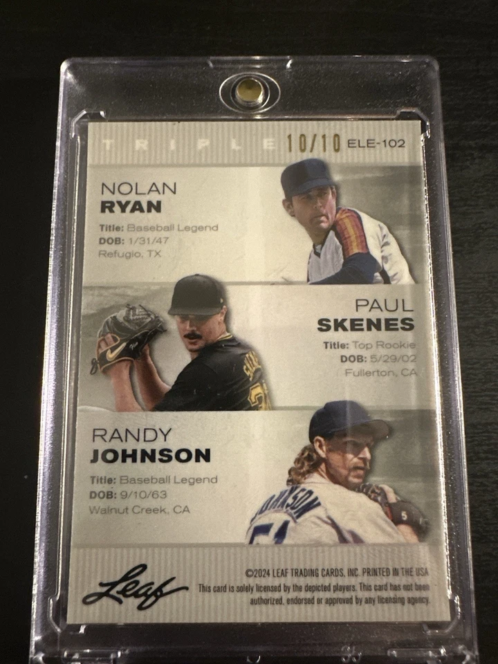 2024 Leaf Legends Triple Nolan Ryan Paul Skenes Randy Johnson Pink Wave/10 SSP Foto 2 de 2