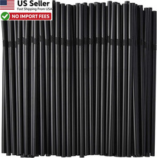 ALINK 100 Pack Black Flexible Drinking Straws Plastic Disposable Bendy 7.75"