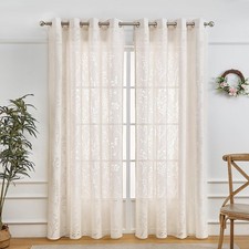 LOHUT Beige Lace Sheer Curtains 96 Inches Long W55 x L96