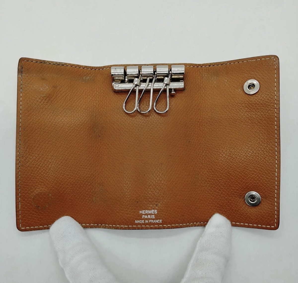 Hermes Tan Leather Key Holder 3 Rings Série With Silver Hardware