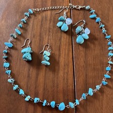 Turquoise Stone Necklace And Earring Set Boho Beach Western Festival