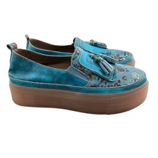 L'Artiste Spring Step Platform Sneakers Womens 7.5 8 38 Aqua Blue Floral Kiltie