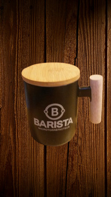 Barista Ceramic and Bamboo Wood Coffee Mug Cup