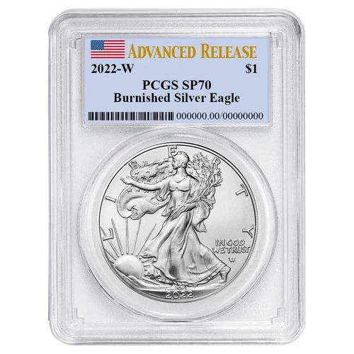 2022-W Burnished $1 American Silver Eagle PCGS SP70 AR Flag Label