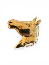 Vintage Gold-Plated Metal Equestrian Horse Head Ladies Belt Buckle