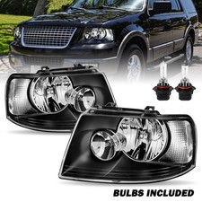 For 2003-2006 Ford Expedition Black Clear Headlights Assembly Pair Wbulbs
