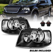 For 2003-2006 Ford Expedition Black Clear Headlights Assembly Pair W/Bulbs