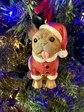 French Bulldog Fawn Frenchie Christmas Tree Ornament Red Santa Hat  Jacket