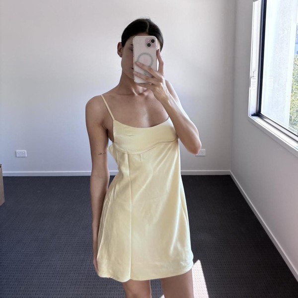 Dissh Greta Yellow Mini Slip Dress Size 10 Satin Cowl Back Adjustable 