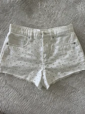 BLANK NYC Women’s Denim Shorts Size 25 The Barrow White Eyelet Embroidered New