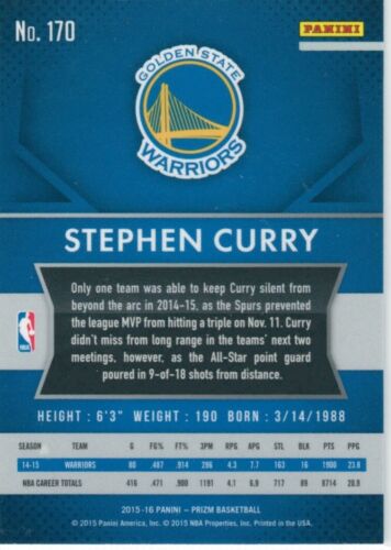 2015-16 Panini Prizm #170 Stephen Curry - Picture 2 of 2