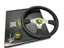 OMP ASSO SPORT STEERING WHEEL 350mm CHROME SPOKES in SMOOTH LEATHER!