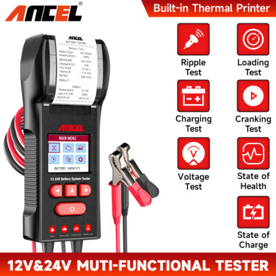 BST600 Battery Tester with Printer 100-2000CCA Cranking Charging System Test US