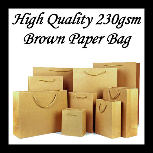 50 BROWN CRAFT PAPER GIFT CARRY SHOPPING BAGS BULK