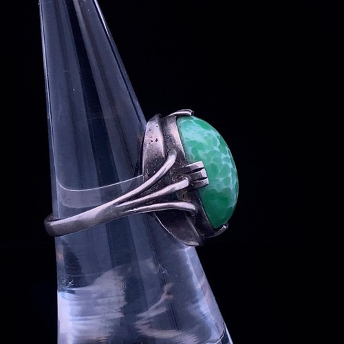 835 Silver Ring Size 6.5 Womens Green Spot Oval Gemstone Vintage Jasper Sterling - Picture 9 of 11